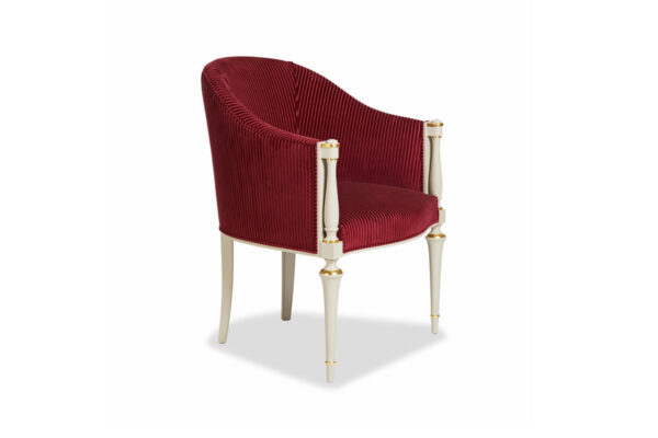 Luxurious corduroy velvet armchair with gold-tipped ivory legs