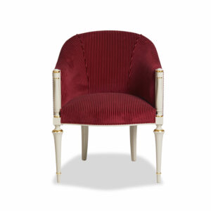 Royal Barrel Chair in deep crimson velvet with ivory and gold legs