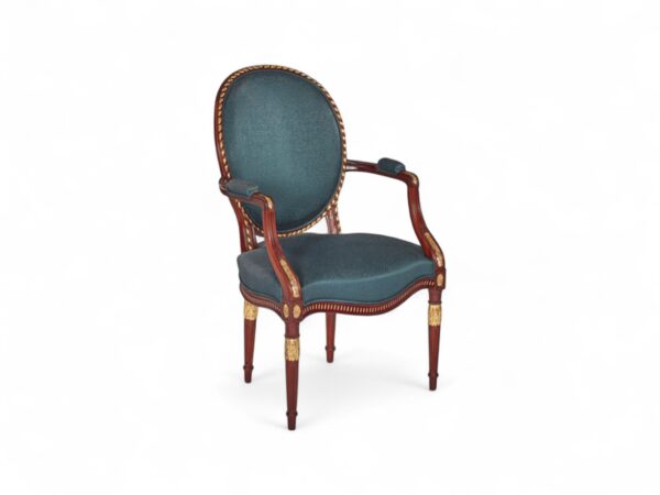 Regal Teal Louis-Style Armchair with carved gold accents and teal upholstery