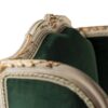 Hand-carved wooden armchair with emerald velvet and gold details