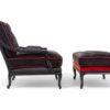 Luxury lounge chair and footrest in carved wood and velvet