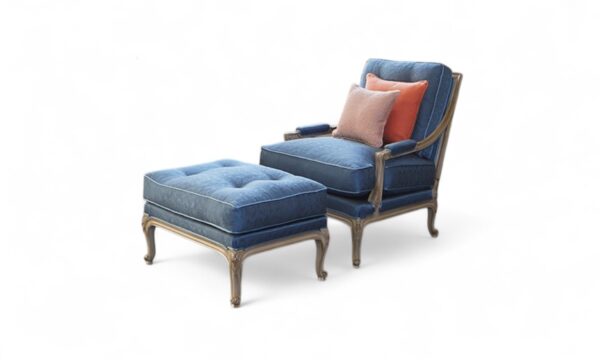 Regalia Lounge Chair set in soft blue with classic curved legs