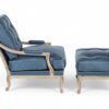 Elegant armchair with matching ottoman in light blue velvet