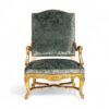 Golden Fern Armchair with green velvet and ornate golden woodwork