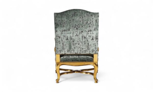 Luxury lounge chair with green velvet and antique gold finish