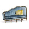 French Chaise Lounge in blue velvet with golden carved wooden frame