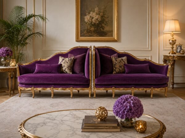 Luxury French Chaise Lounge with plush cushioned seating in velvet