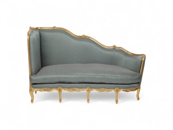 French Chaise Lounge in grey fabric with elegant tufted cushioning