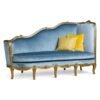 French Chaise Lounge in blue velvet with golden carved wooden frame