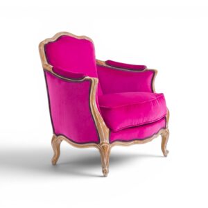 Fuchsia Elegance Accent Chair with vintage wooden frame