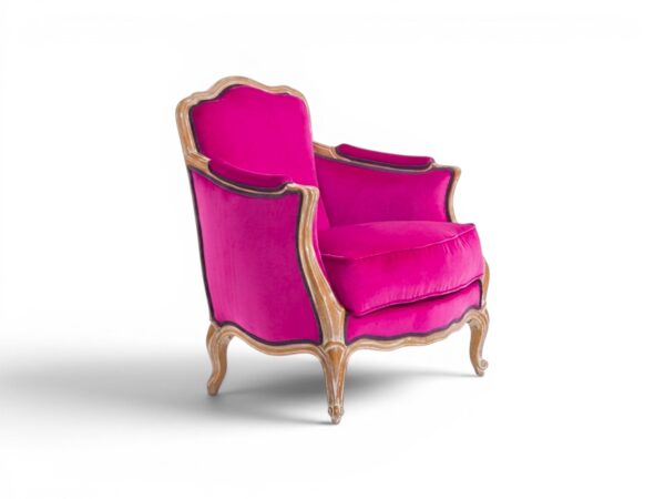Fuchsia Elegance Accent Chair with vintage wooden frame