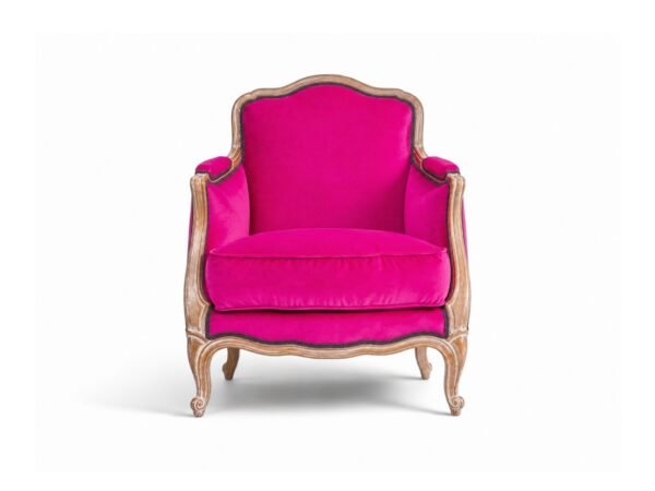 Luxurious velvet armchair with intricate wood carving