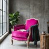 Fuchsia Elegance Accent Chair with vintage wooden frame