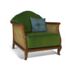 Stylish armchair with velvet upholstery and classic wood accents