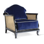 Cobalt Cane Armchair in deep blue velvet with caned sides