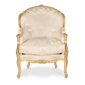 Luxurious Louis style armchair in gold finish upholstery