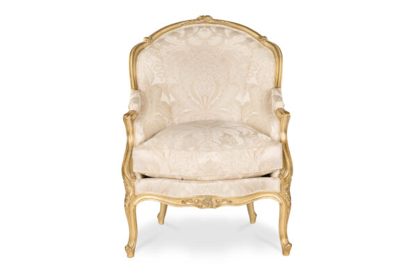 Luxurious Louis style armchair in gold finish upholstery