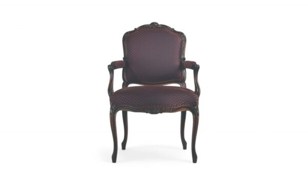 Luxury vintage armchair with ebony wooden frame and plush seating