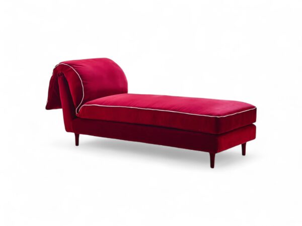 Velour Bliss Chaise Lounge with gold-finish base and velvet upholstery