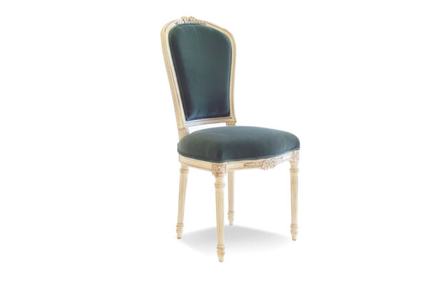 Olive Carved Dining Chair with lush green velvet upholstery