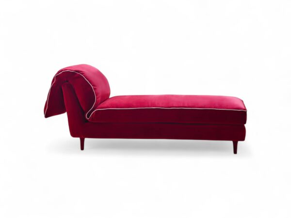 Side view of Velour Bliss Chaise Lounge with soft accent pillows