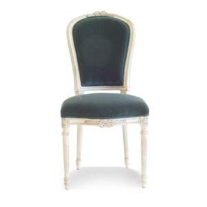 legant hand-carved dining chair in green velvet fabric