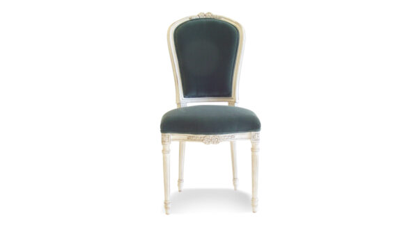 legant hand-carved dining chair in green velvet fabric