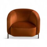 Amber Essence Armchair with rounded silhouette and amber fabric