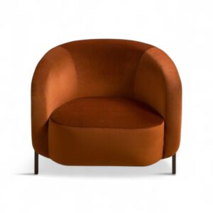 Amber Essence Armchair with rounded silhouette and amber fabric