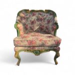 Vintage Flora Carved Armchair with antique floral upholstery