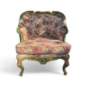 Vintage Flora Carved Armchair with antique floral upholstery