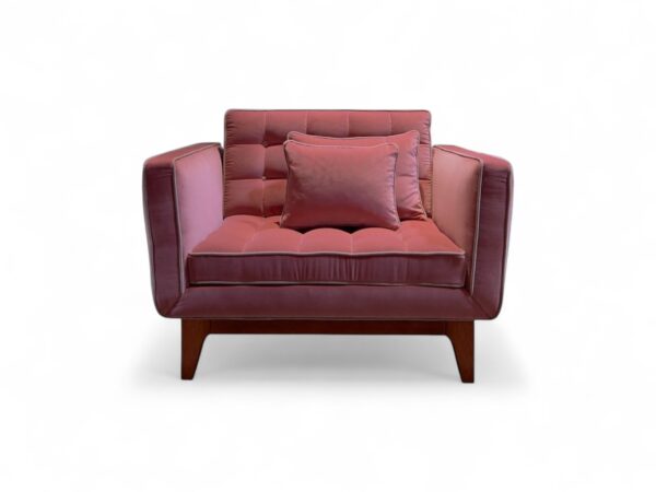 Blush Velvet Armchair with tufted upholstery and wooden legs