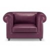 Plum Poise Armchair with rounded arms and rich purple leather upholstery