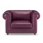 Plum Poise Armchair with rounded arms and rich purple leather upholstery
