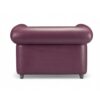 Modern armchair with smooth purple leather and voluminous arms