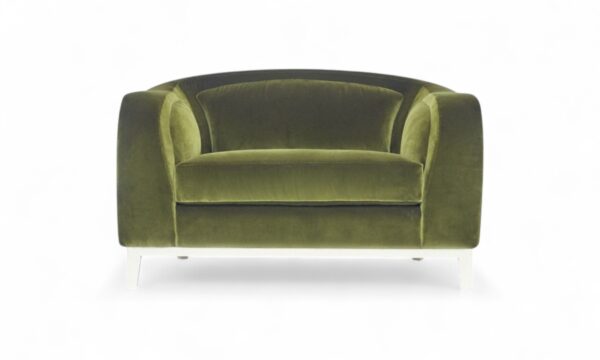 Velvet upholstered Luxe Barrel Chair in green finish
