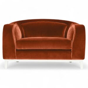 Modern barrel-style accent chair with wooden base