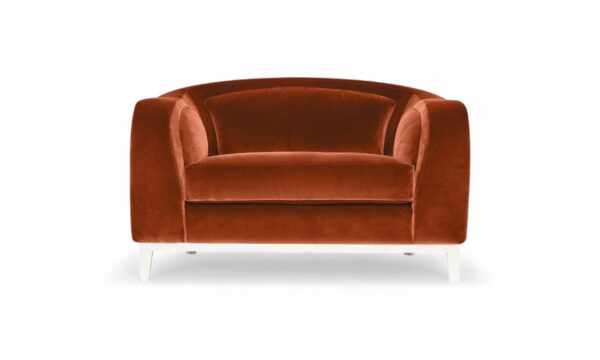 Modern barrel-style accent chair with wooden base