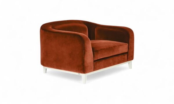Modern barrel-style accent chair with wooden base