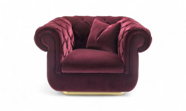 Classic tufted Chesterfield armchair with rolled arms