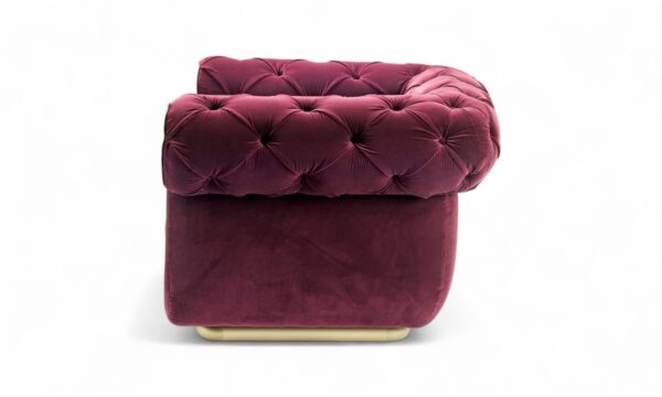 Luxury velvet Chesterfield armchair in deep red finish