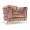 Wildrose Luxe Chair in blush pink velvet with green piping and gold legs