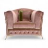 Wildrose Luxe Chair in blush pink velvet with green piping and gold legs