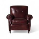 Oxford Heritage Armchair in rich oxblood leather with scroll arms