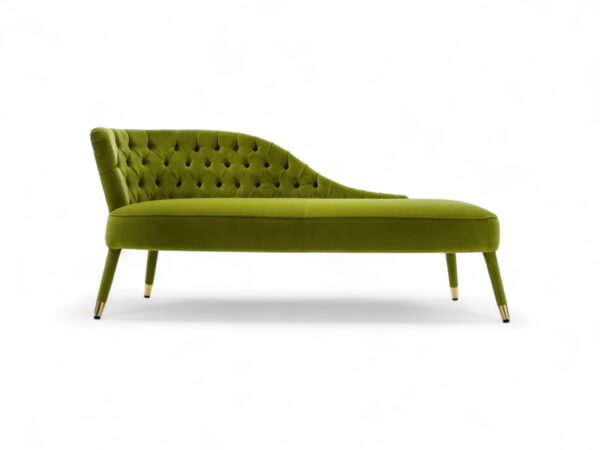 Velour Bliss Chaise Lounge with gold-finish base and velvet upholstery