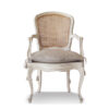 French Cane Accent Chair with whitewashed frame and linen seat