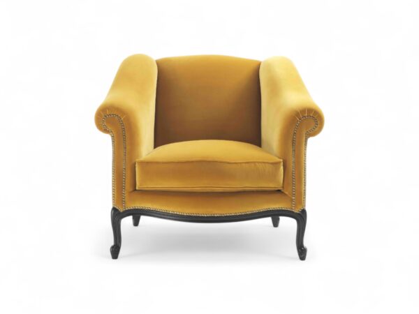 French-style luxury armchair in rich yellow upholstery