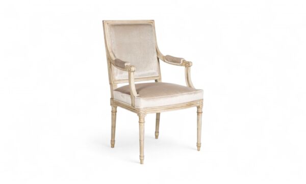 Traditional carved armchair with fluted legs and square back