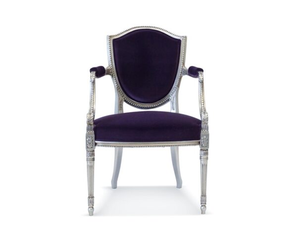 Regal Contrast Armchair with purple velvet and ornate silver frame
