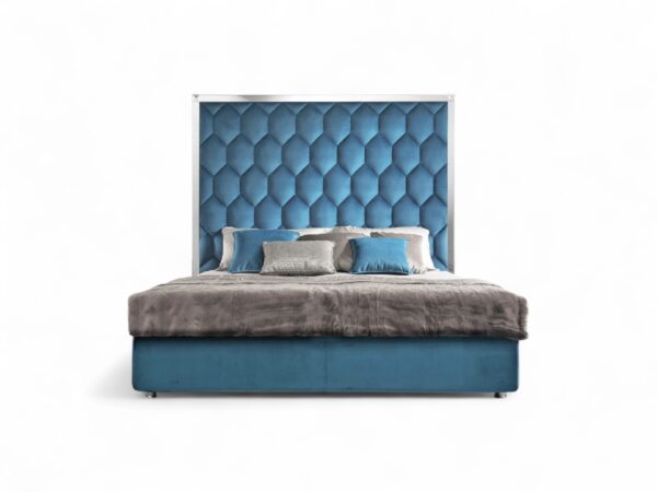 Luxurious bed with geometric hexagonal panel design